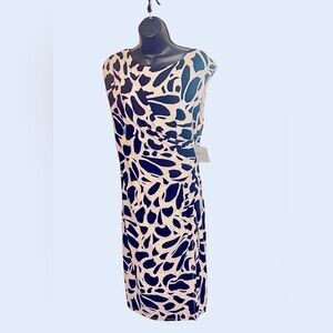 NWT Kasper Black & Cream Nantucket Business Sheath Dress Sz 12 Very Flattering